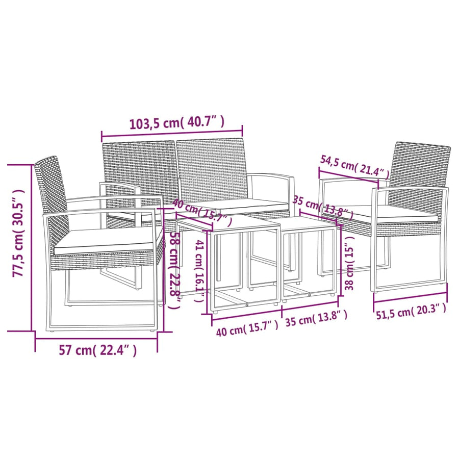 Tuinset Met Kussens Polypropeen Rattan Donkergrijs