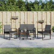 Tuinset donkergrijs polypropeen rattan met kussens