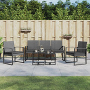 Tuinset 5-delig polypropeen rattan donkergrijs