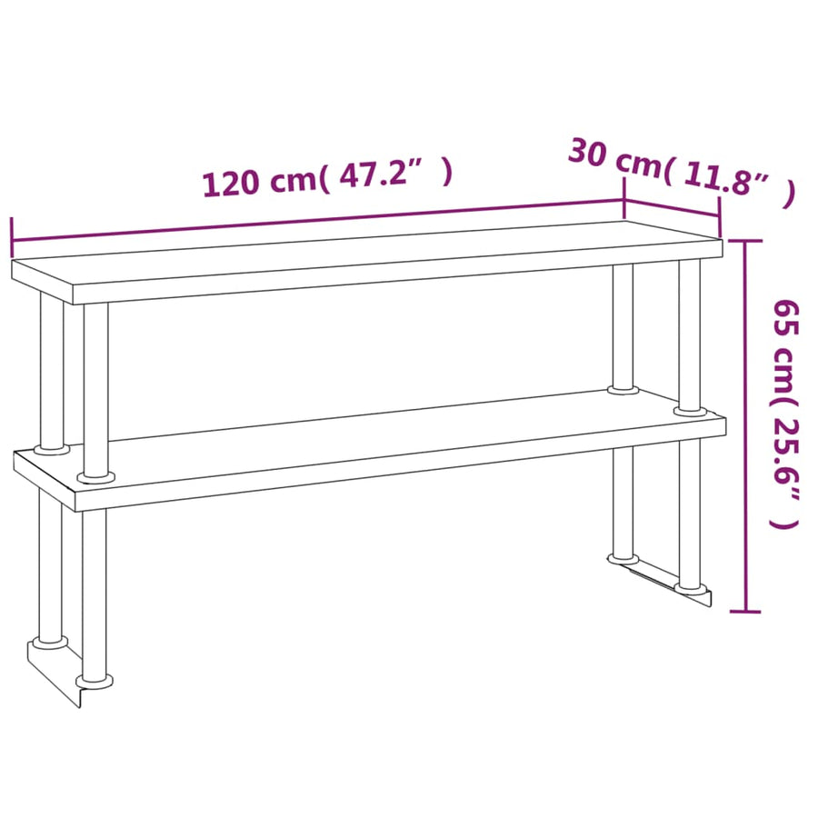 Keukenwerktafel Met Bovenschap Roestvrij Staal 120 x 60 x 145 cm