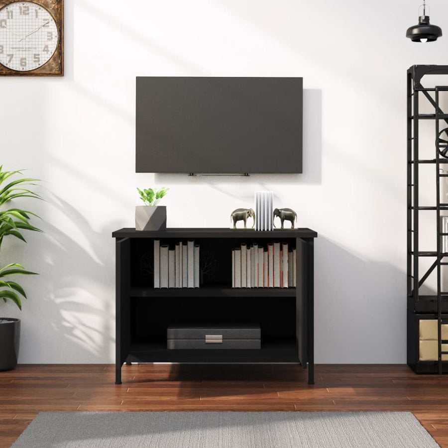 Tv-Meubel Met Deuren Bewerkt Hout 60 x 35 x 45 cm Zwart
