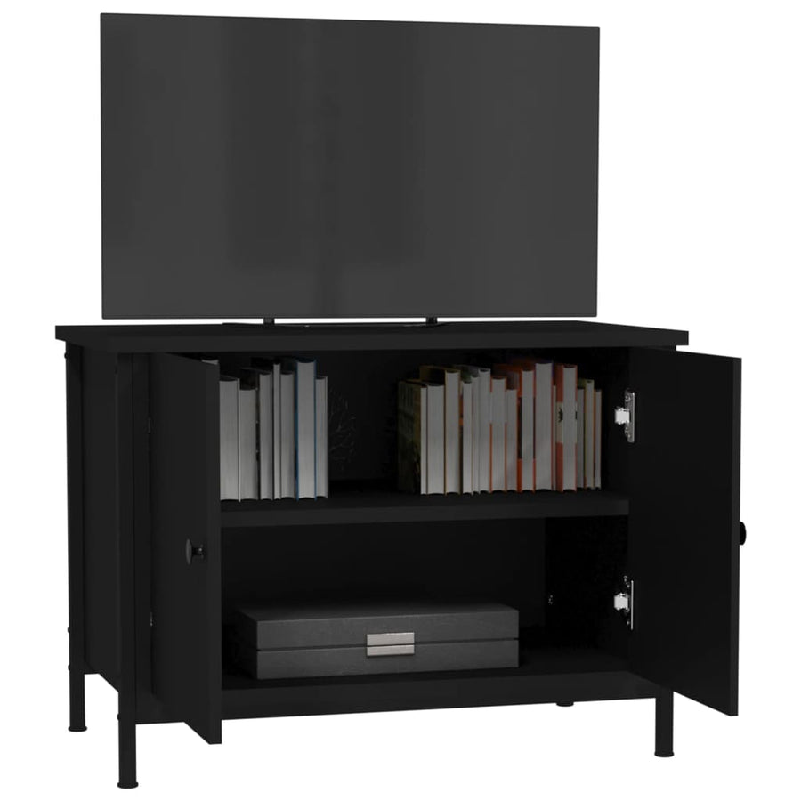 Tv-Meubel Met Deuren Bewerkt Hout 60 x 35 x 45 cm Zwart
