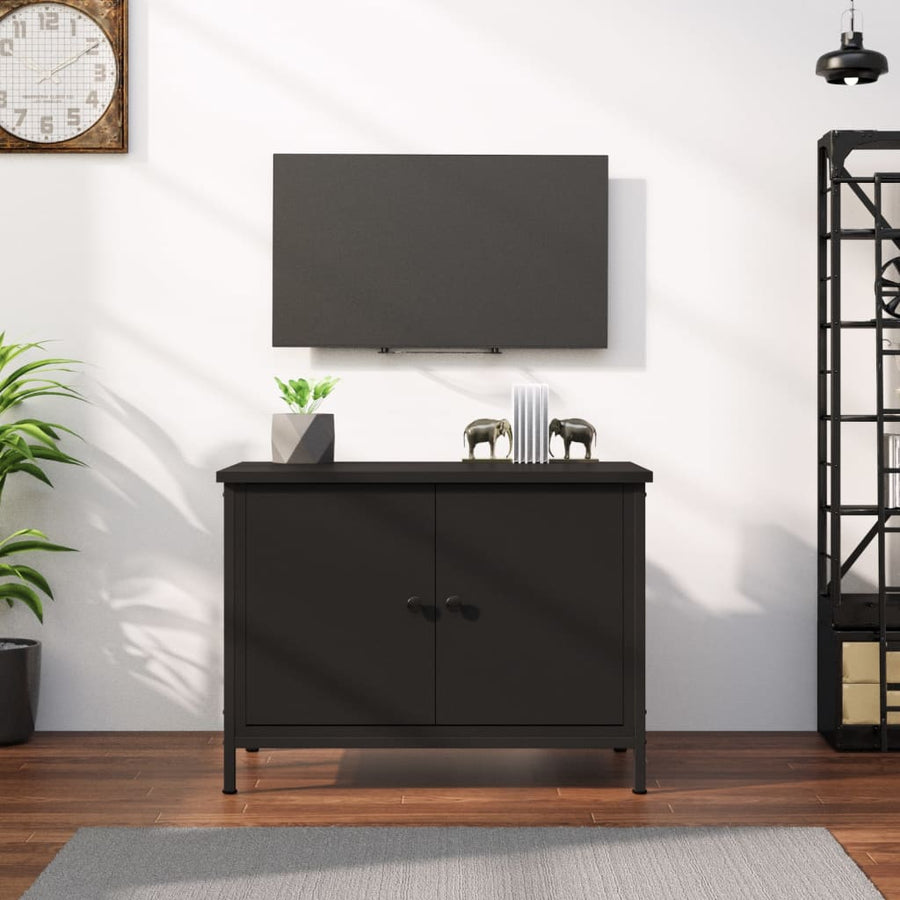 Tv-Meubel Met Deuren Bewerkt Hout 60 x 35 x 45 cm Zwart