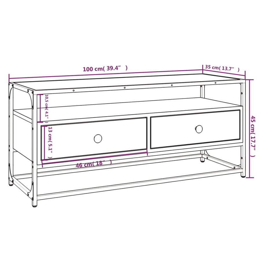 Tv-Meubel Bewerkt Hout Eikenkleurig 100 x 35 x 45 cm Grijs sonoma