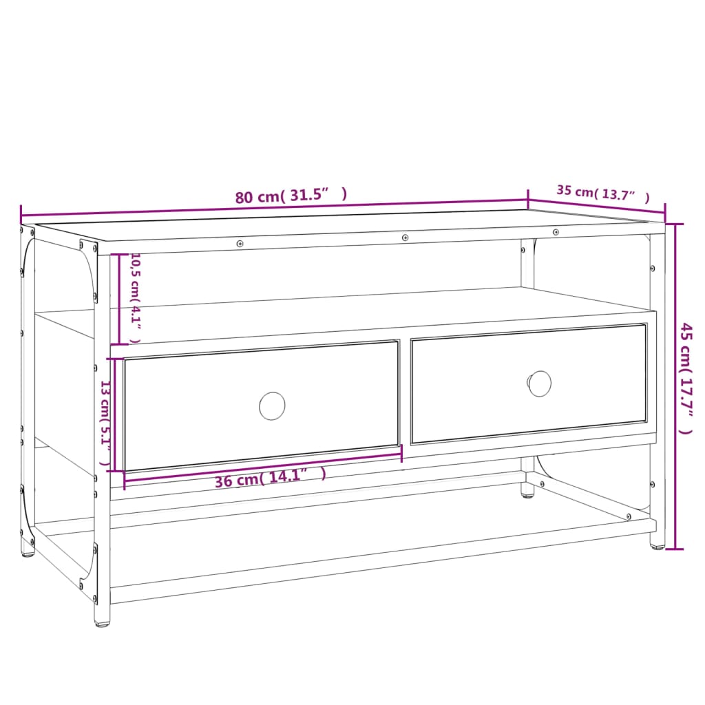 Tv-Meubel Bewerkt Hout Eikenkleurig 80 x 35 x 45 cm Grijs sonoma
