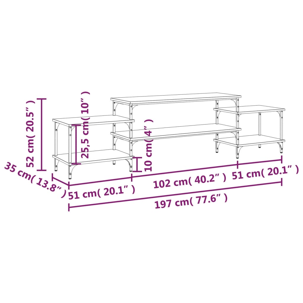 Tv-Meubel Bewerkt Hout Eikenkleurig 197 x 35 x 52 cm Grijs sonoma