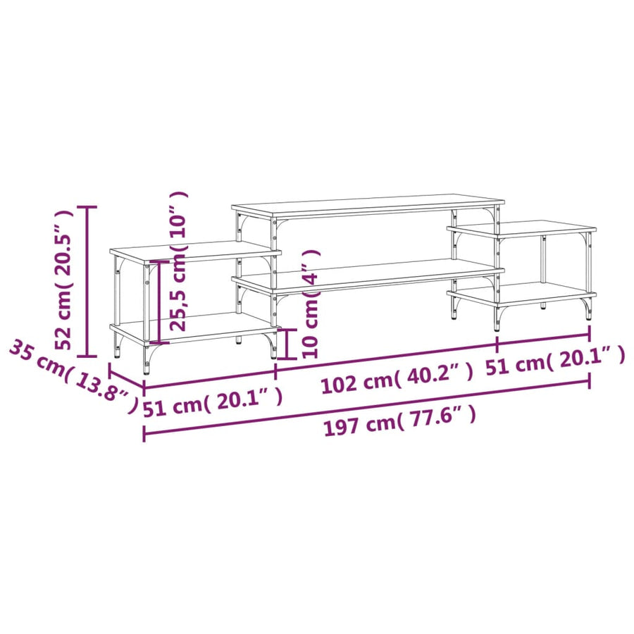 Tv-Meubel Bewerkt Hout Eikenkleurig 197 x 35 x 52 cm Grijs sonoma