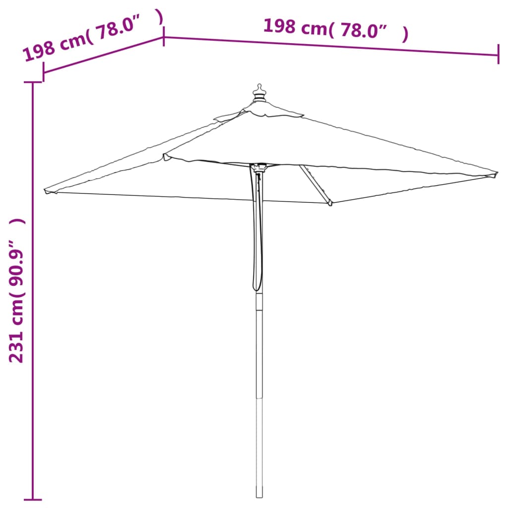 Parasol Met Houten Paal 198X198X231 Cm Bordeaux Rood