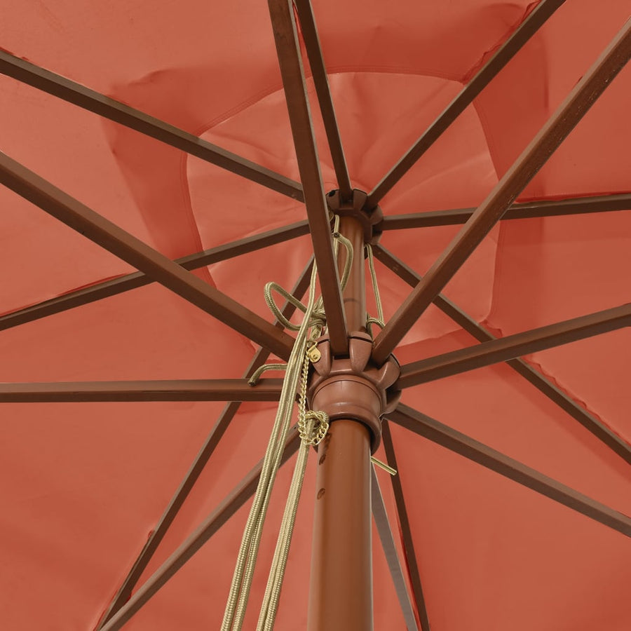 Parasol Met Houten Paal 300X300X273 Cm Terracottakleurig