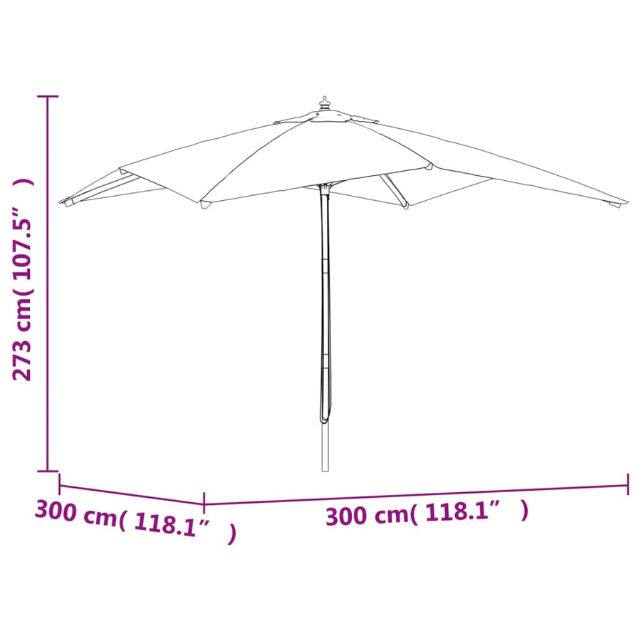Parasol Met Houten Paal 300X300X273 Cm Zwart
