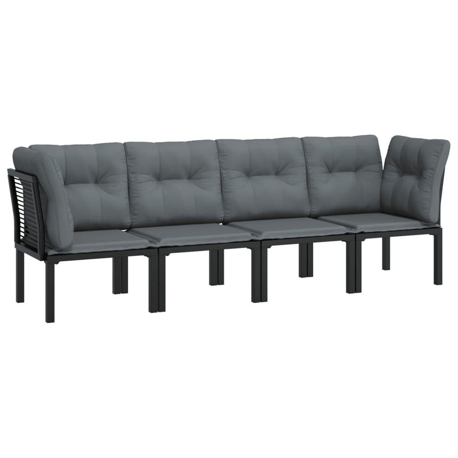 4-Delige Loungeset Poly Rattan Zwart En Grijs 2x hoek + 2x midden
