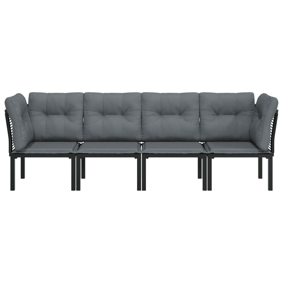 4-Delige Loungeset Poly Rattan Zwart En Grijs 2x hoek + 2x midden