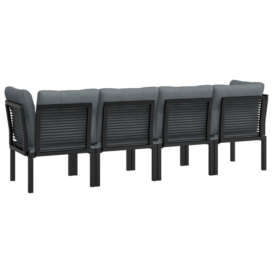 4-Delige Loungeset Poly Rattan Zwart En Grijs 2x hoek + 2x midden