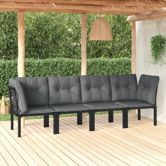 4-Delige Loungeset Poly Rattan Zwart En Grijs 2x hoek + 2x midden