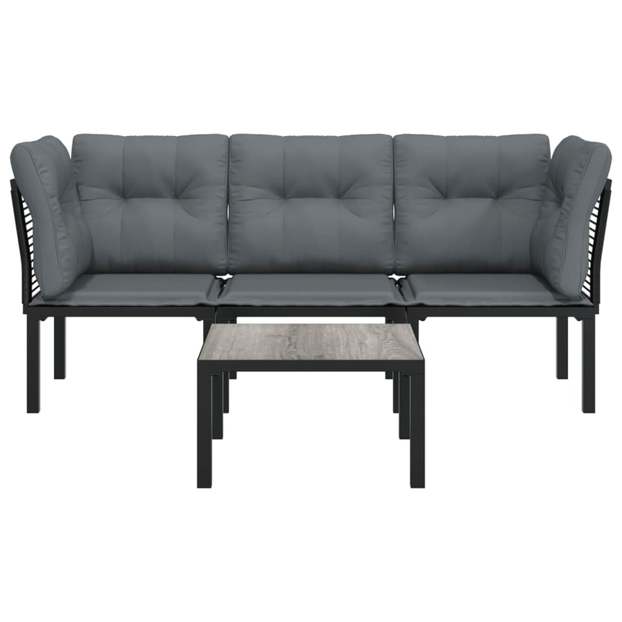 4-Delige Loungeset Poly Rattan Zwart En Grijs 2x hoek + midden + Tafel