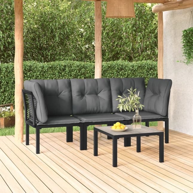 4-Delige Loungeset Poly Rattan Zwart En Grijs 2x hoek + midden + Tafel