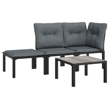 4-Delige Loungeset Poly Rattan Zwart En Grijs hoek + midden + voetensteun + Tafel