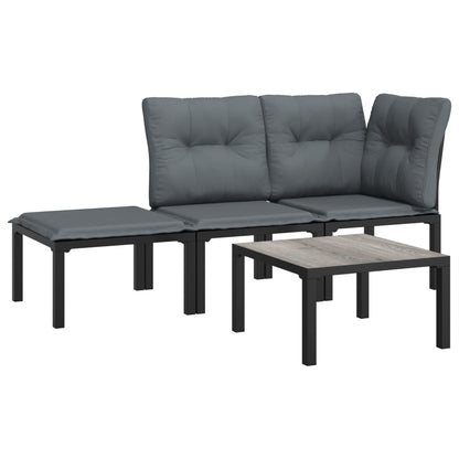 4-Delige Loungeset Poly Rattan Zwart En Grijs hoek + midden + voetensteun + Tafel