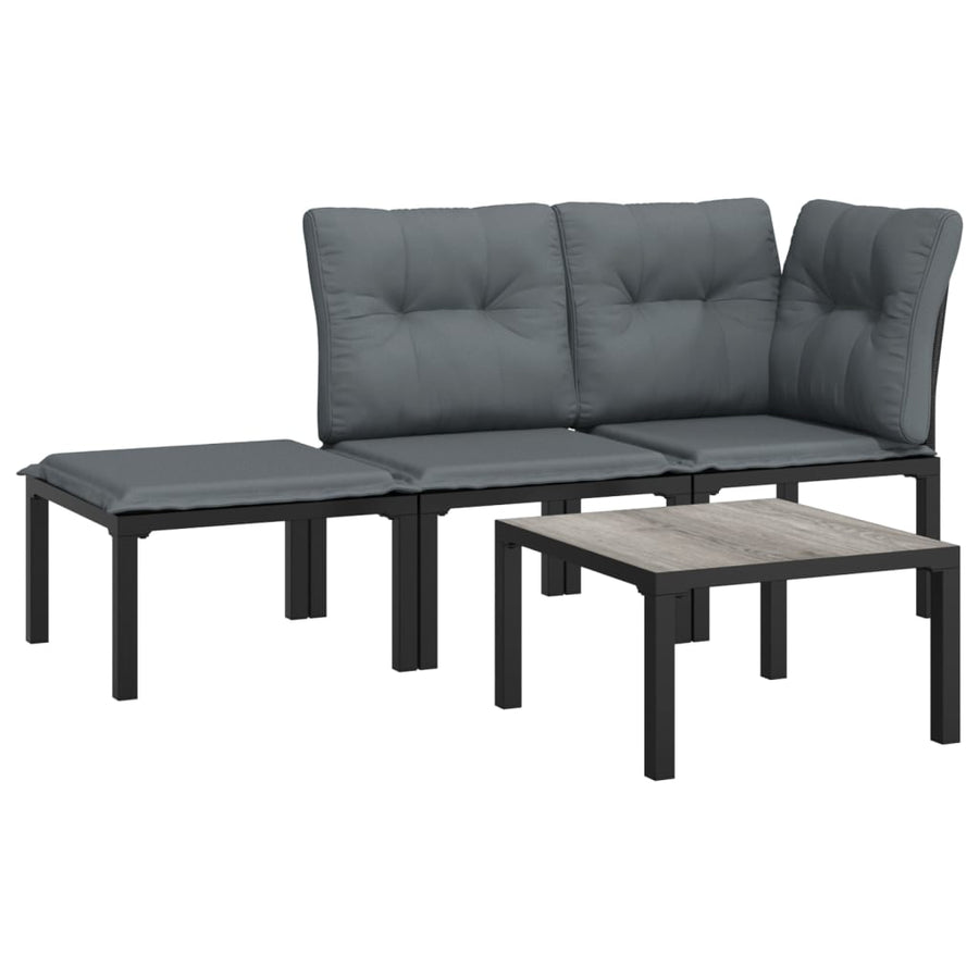 4-Delige Loungeset Poly Rattan Zwart En Grijs hoek + midden + voetensteun + Tafel