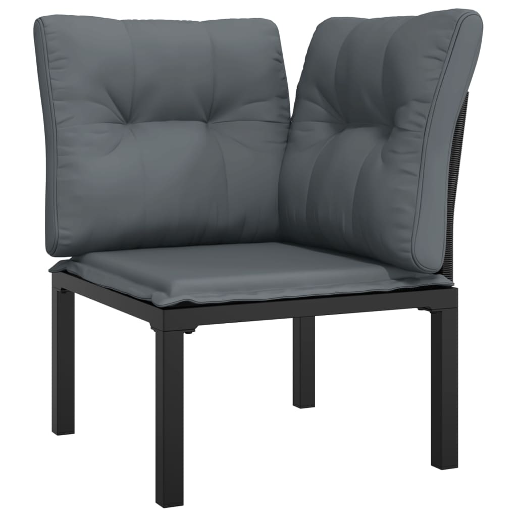 4-Delige Loungeset Poly Rattan Zwart En Grijs hoek + midden + voetensteun + Tafel