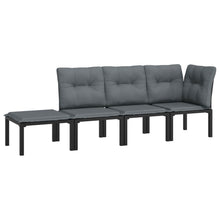 4-Delige Loungeset Poly Rattan Zwart En Grijs hoek + 2x midden + voetensteun