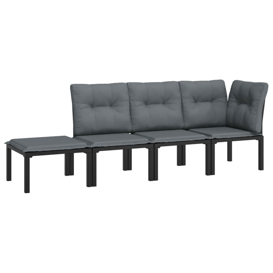 4-Delige Loungeset Poly Rattan Zwart En Grijs hoek + 2x midden + voetensteun