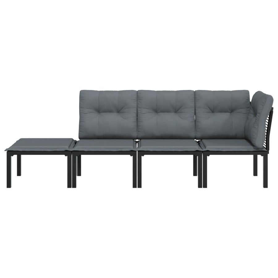 4-Delige Loungeset Poly Rattan Zwart En Grijs hoek + 2x midden + voetensteun