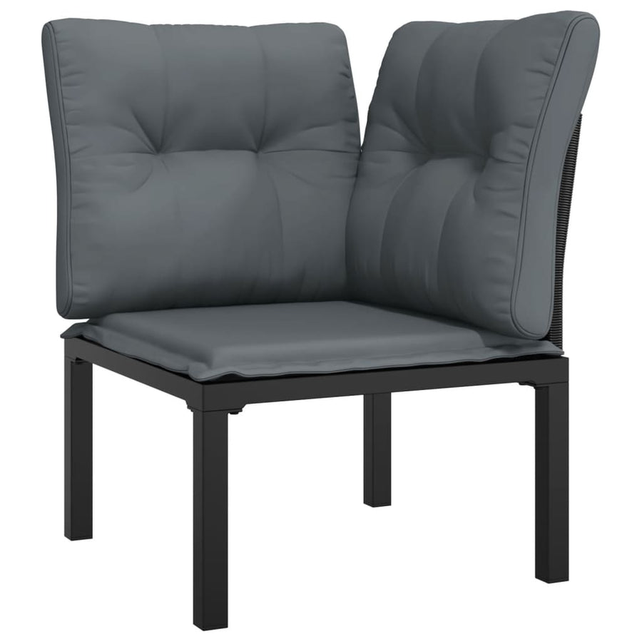 4-Delige Loungeset Poly Rattan Zwart En Grijs hoek + 2x midden + voetensteun
