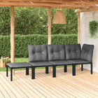 4-Delige Loungeset Poly Rattan Zwart En Grijs hoek + 2x midden + voetensteun