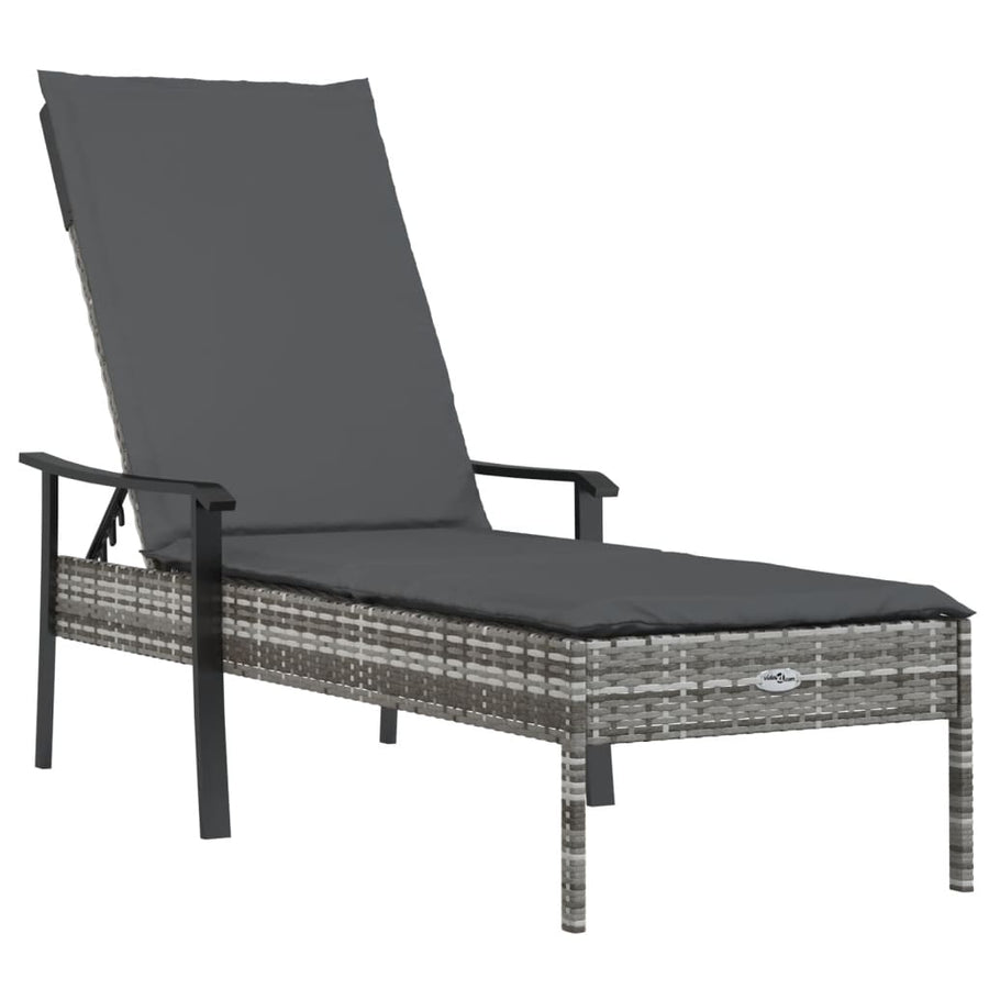 Met Kussen Poly Rattan Grijs Ligbed