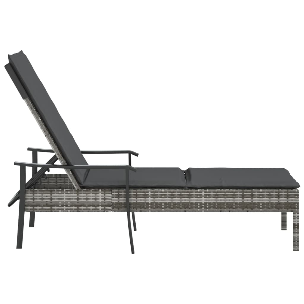 Met Kussen Poly Rattan Grijs Ligbed