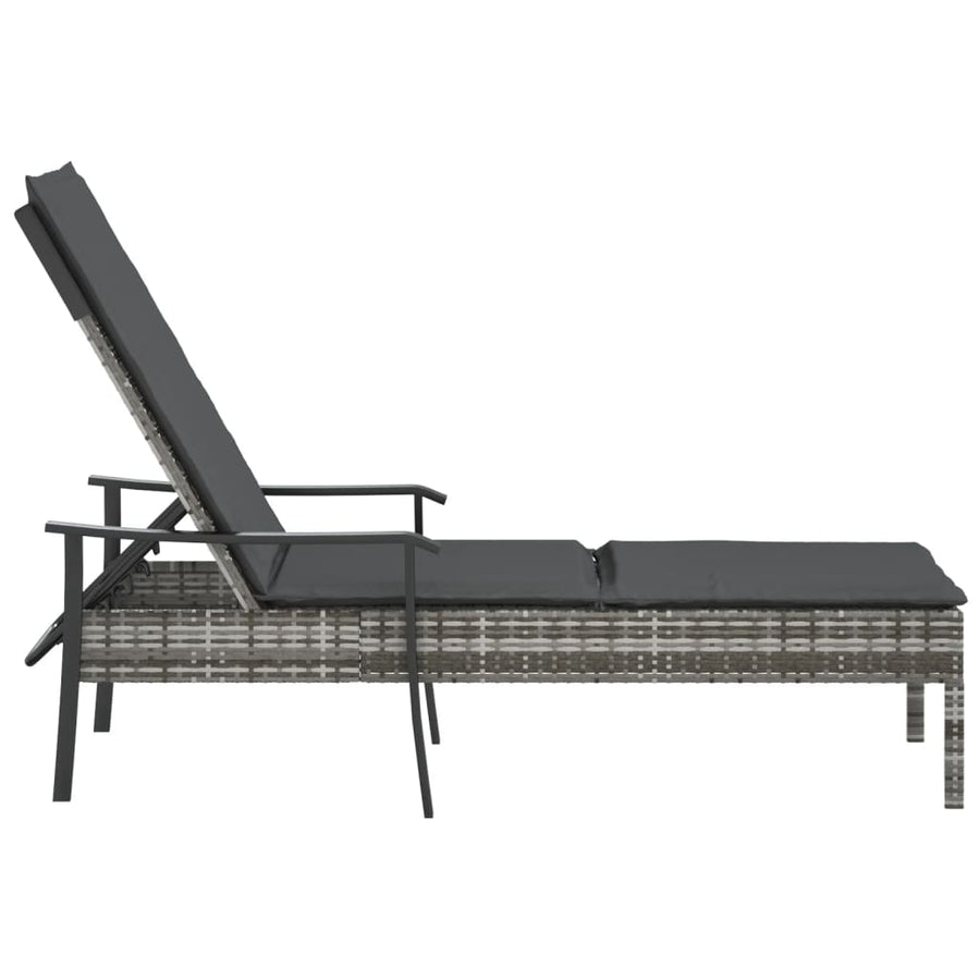 Met Kussen Poly Rattan Grijs Ligbed