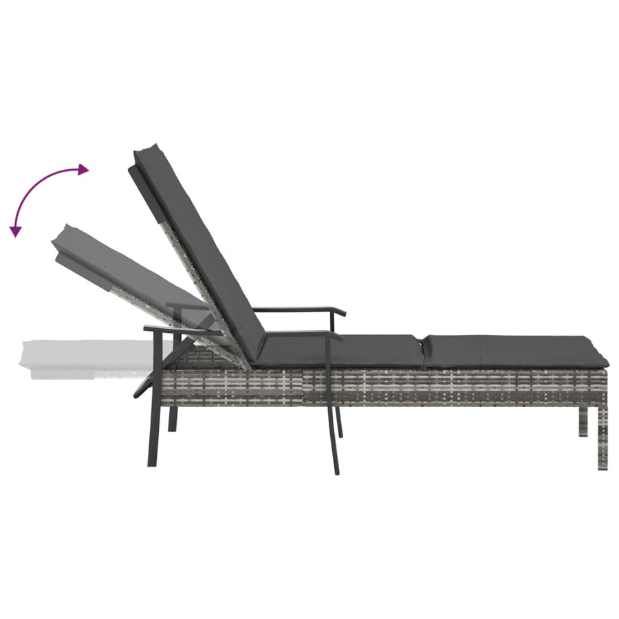 Met Kussen Poly Rattan Grijs Ligbed