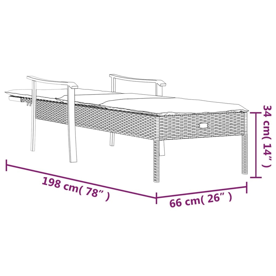 Met Kussen Poly Rattan Grijs Ligbed
