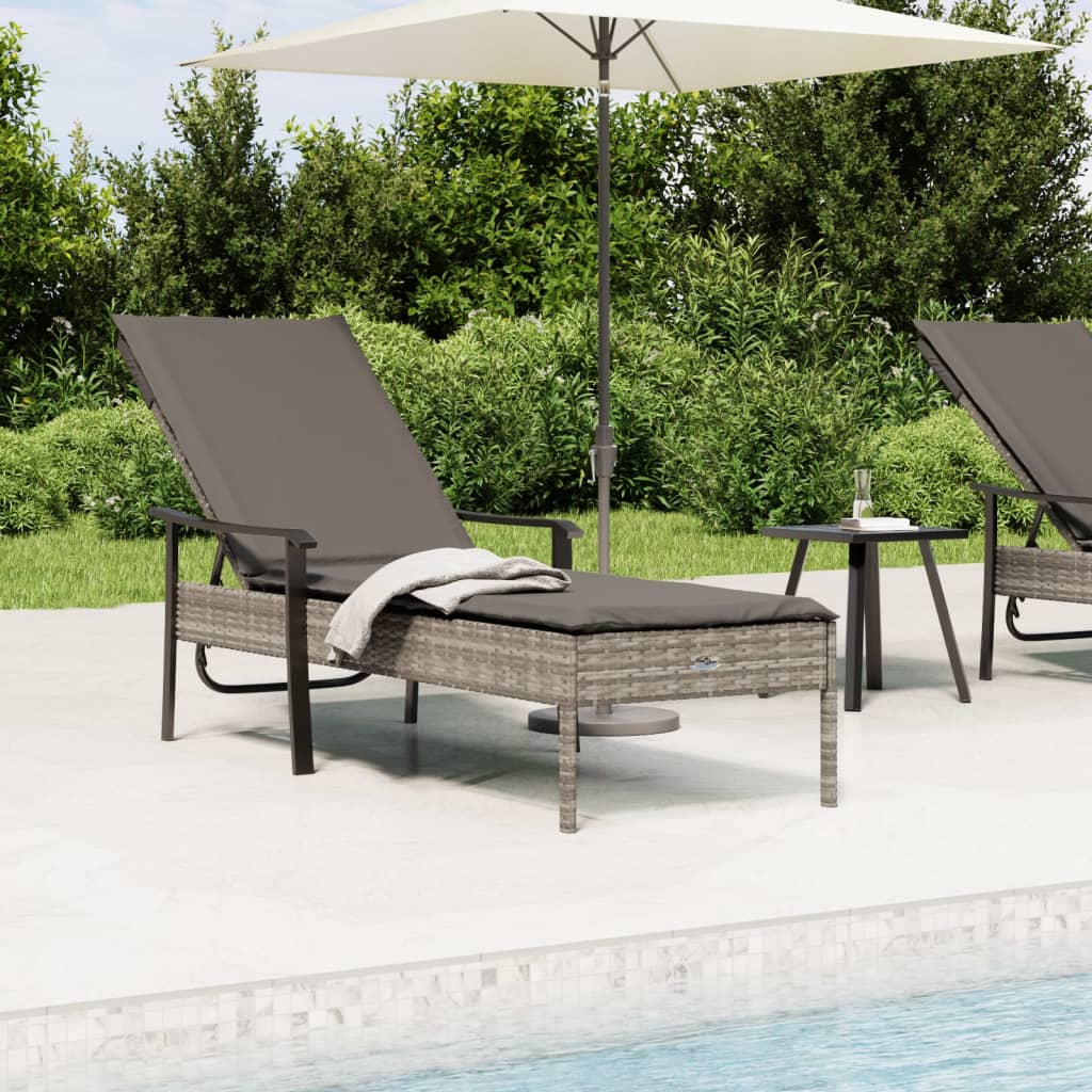 Met Kussen Poly Rattan Grijs Ligbed