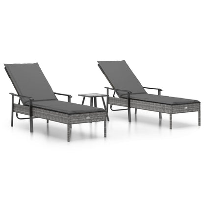 Ligbedden 2 St Met Tafel En Kussens Poly Rattan Grijs 2x Ligbed + Tafel