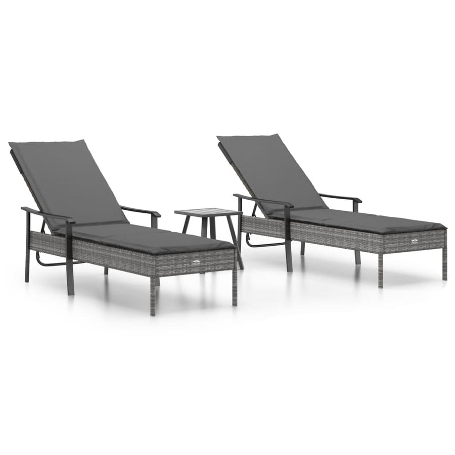 Ligbedden 2 St Met Tafel En Kussens Poly Rattan Grijs 2x Ligbed + Tafel