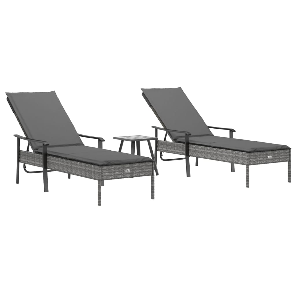 Ligbedden 2 St Met Tafel En Kussens Poly Rattan Grijs 2x Ligbed + Tafel