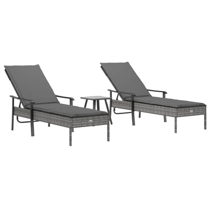 Ligbedden 2 St Met Tafel En Kussens Poly Rattan Grijs 2x Ligbed + Tafel