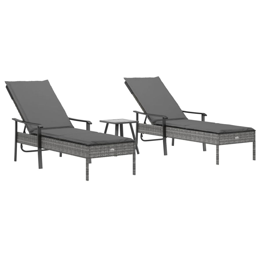 Ligbedden 2 St Met Tafel En Kussens Poly Rattan Grijs 2x Ligbed + Tafel