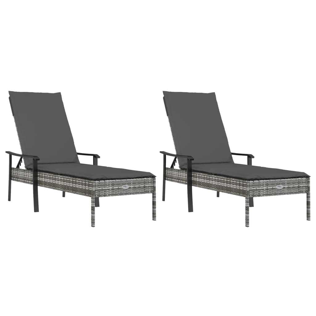 Ligbedden 2 St Met Tafel En Kussens Poly Rattan Grijs 2x Ligbed + Tafel
