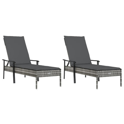 Ligbedden 2 St Met Tafel En Kussens Poly Rattan Grijs 2x Ligbed + Tafel