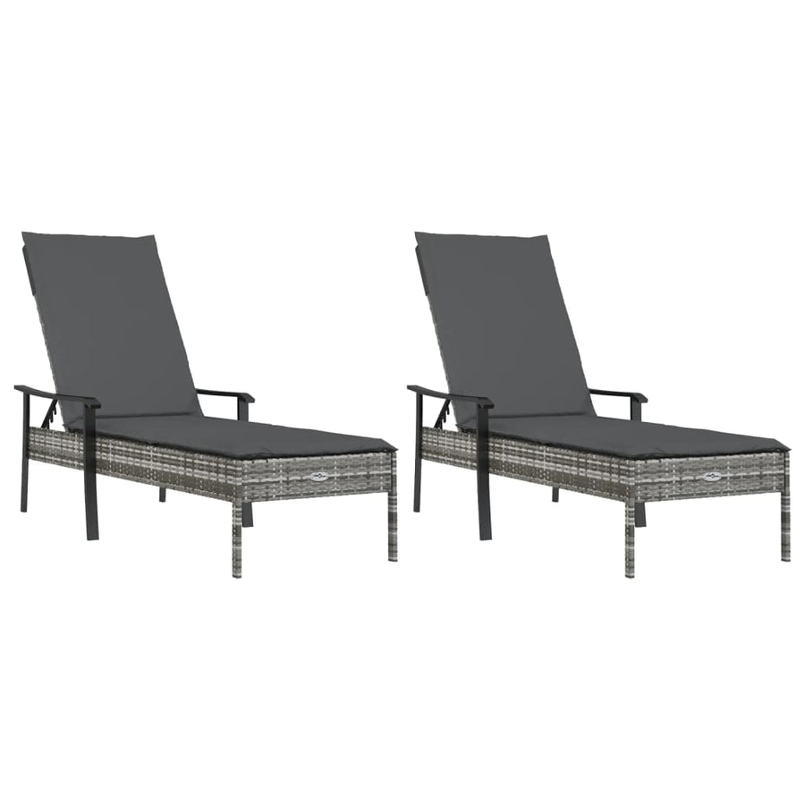 Ligbedden 2 St Met Tafel En Kussens Poly Rattan Grijs 2x Ligbed + Tafel