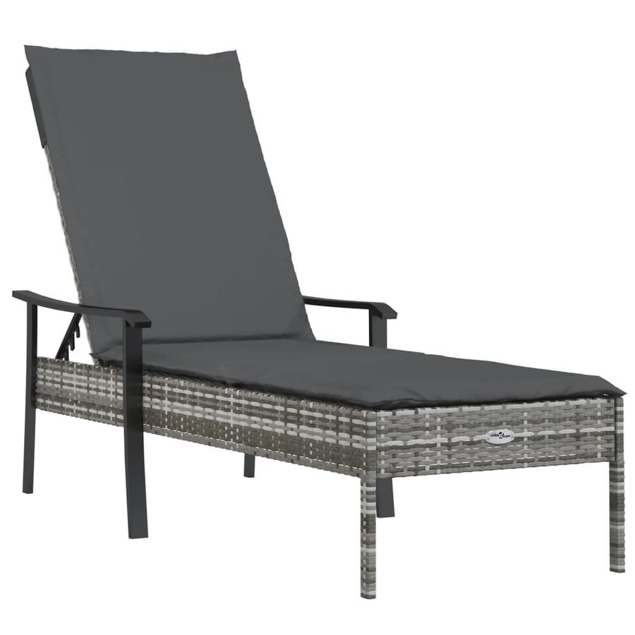 Ligbedden 2 St Met Tafel En Kussens Poly Rattan Grijs 2x Ligbed + Tafel
