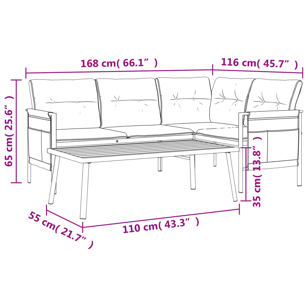 2-Delige Loungeset Staal Antracietkleurig table + corner