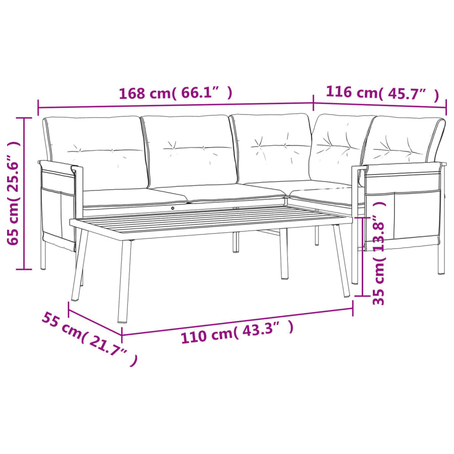 2-Delige Loungeset Staal Antracietkleurig table + corner