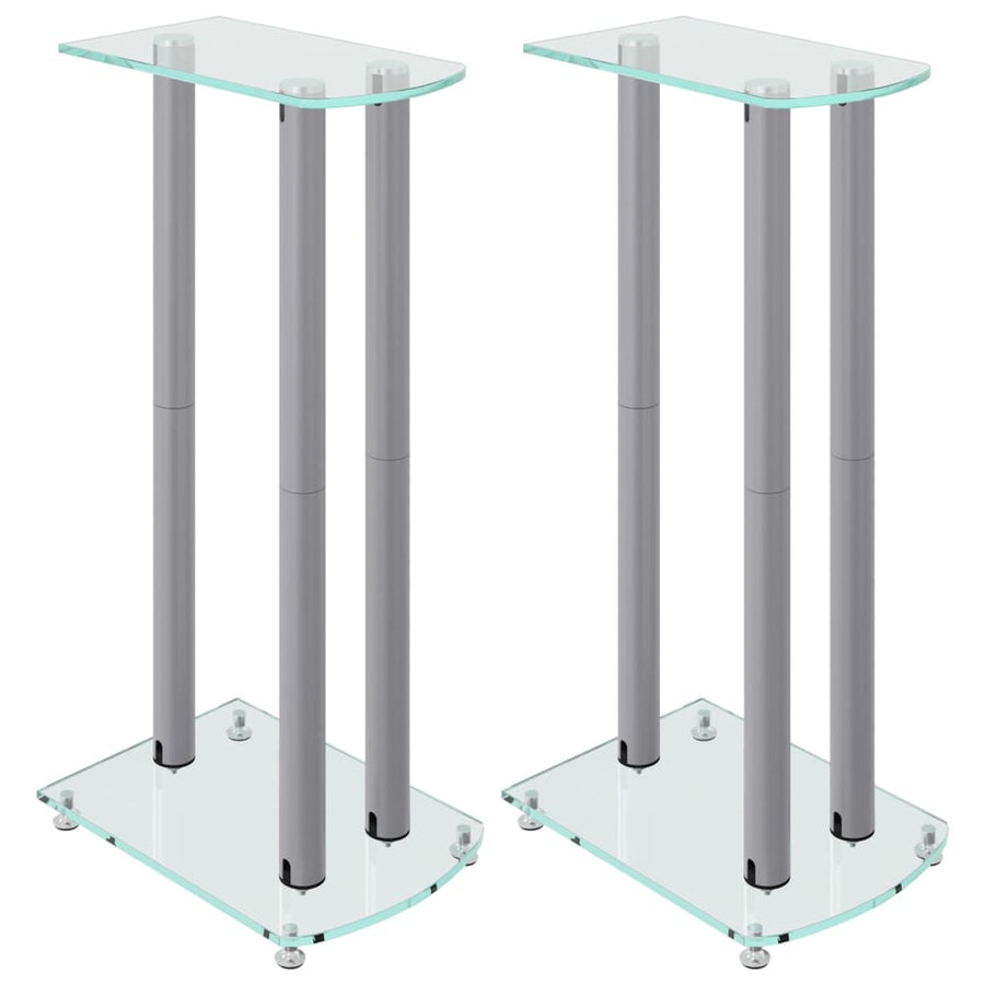 Luidsprekerstandaards 2 St 3 Pijlers Gehard Glas Kleurig Zilver