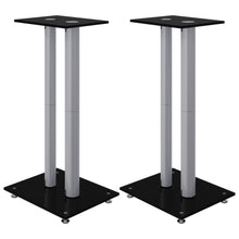 Luidsprekerstandaards 2 St 2 Pijlers Gehard Glas Zwart Zilver
