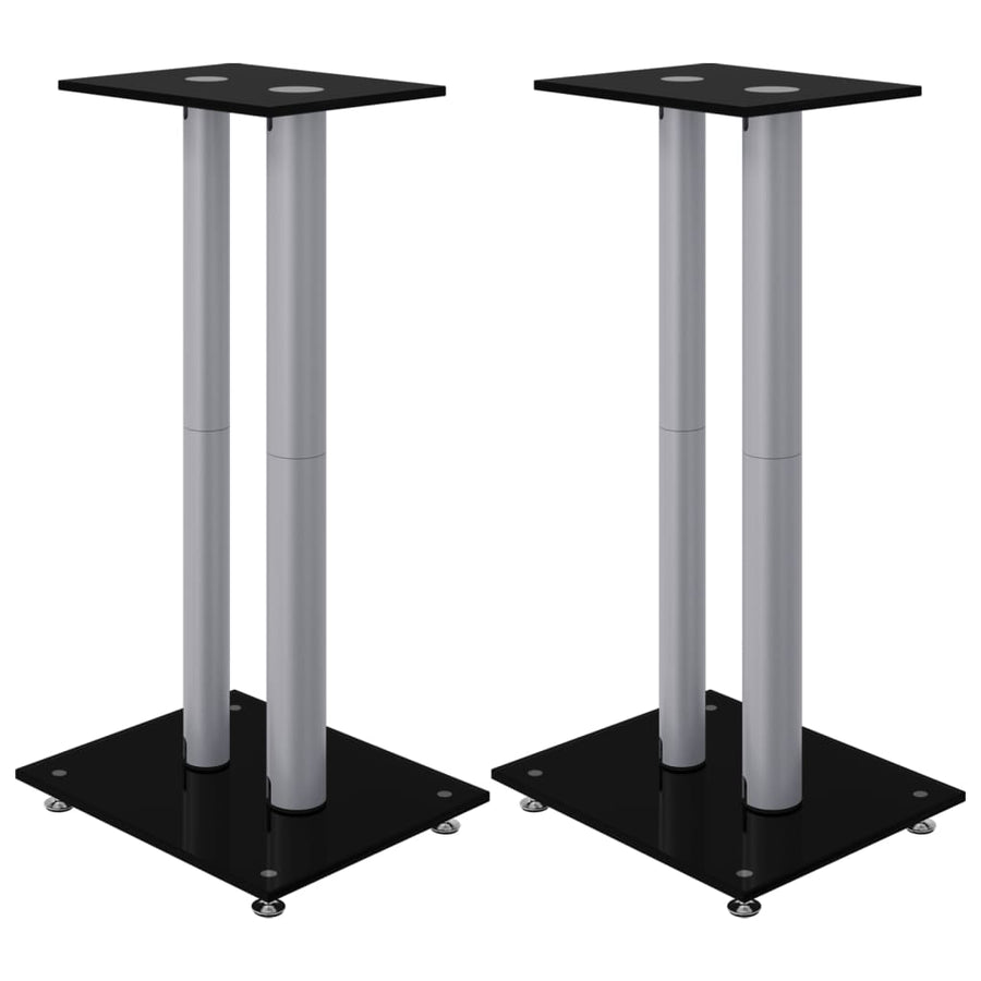 Luidsprekerstandaards 2 St 2 Pijlers Gehard Glas Zwart Zilver