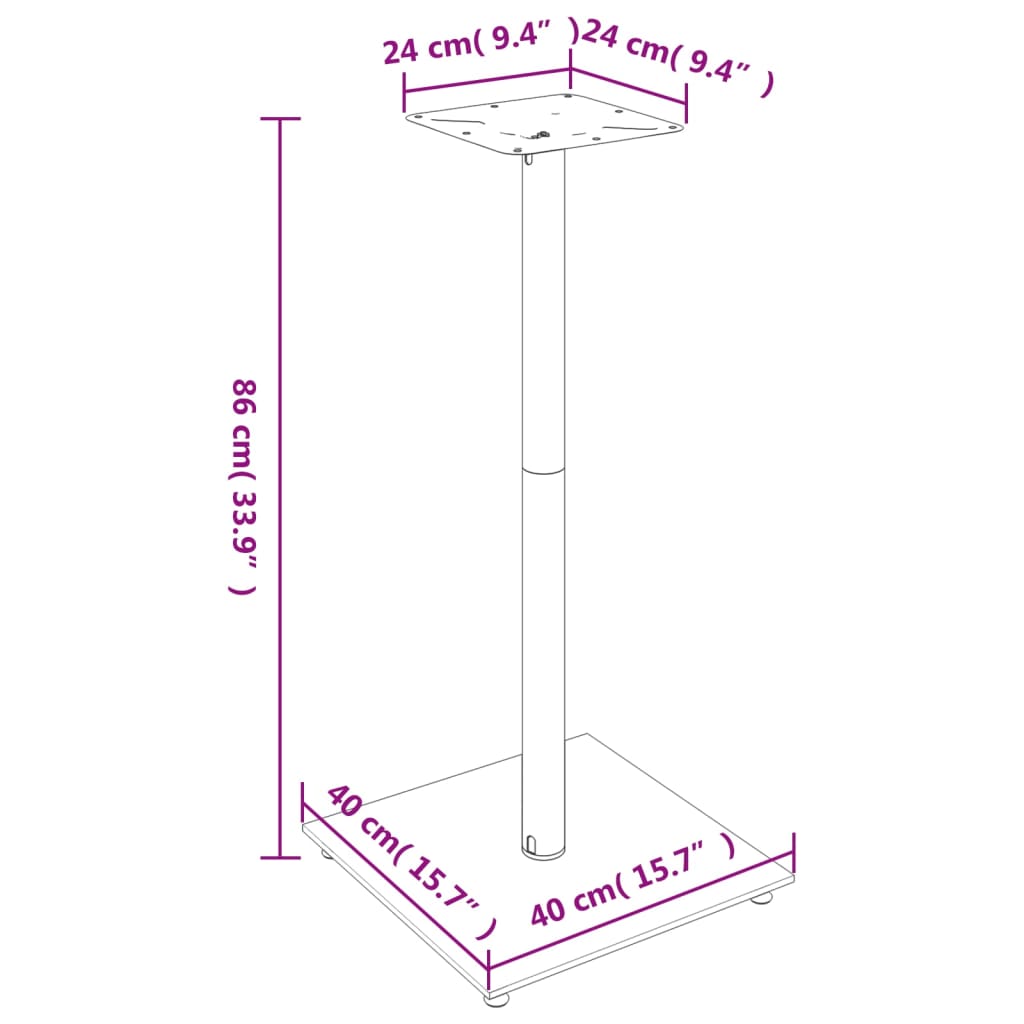 Luidsprekerstandaards 2 st 1 pijler gehard glas zilverkleurig 40 x 40 x 86 cm Zilver